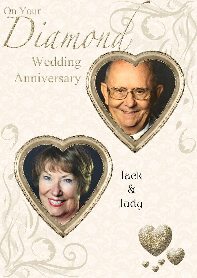 Diamond Wedding Anniversary Hearts Photo Card - card made with Crafty Bob's Card Creator