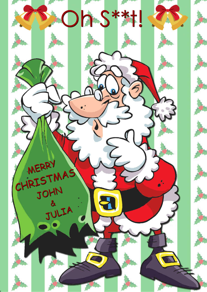 Humorous Santa with Broken Sack - card made with Crafty Bob's Card Creator