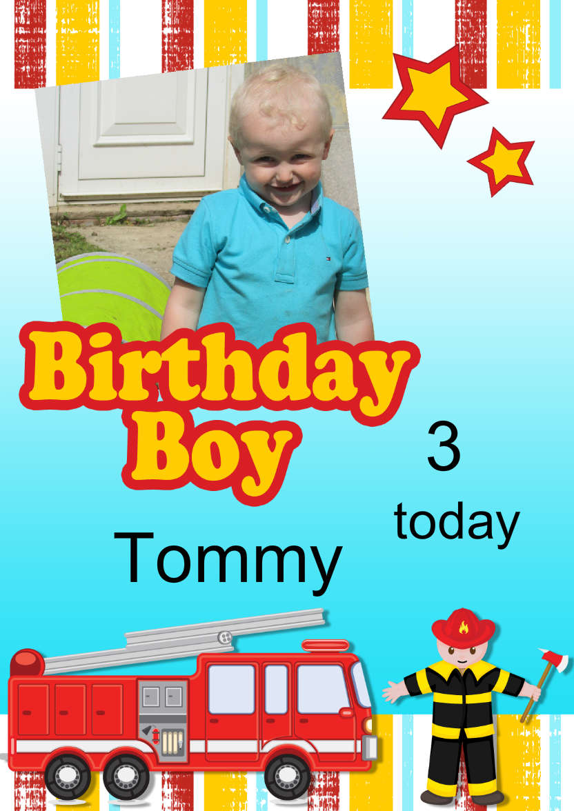 Fire Fighter Birthday Photo Card - card made with Crafty Bob's Card Creator