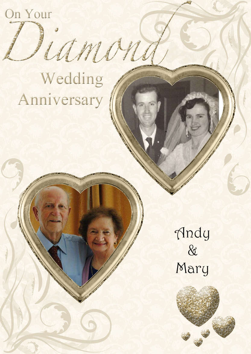 Diamond Wedding Anniversary Hearts Photo Card - card made with Crafty Bob's Card Creator