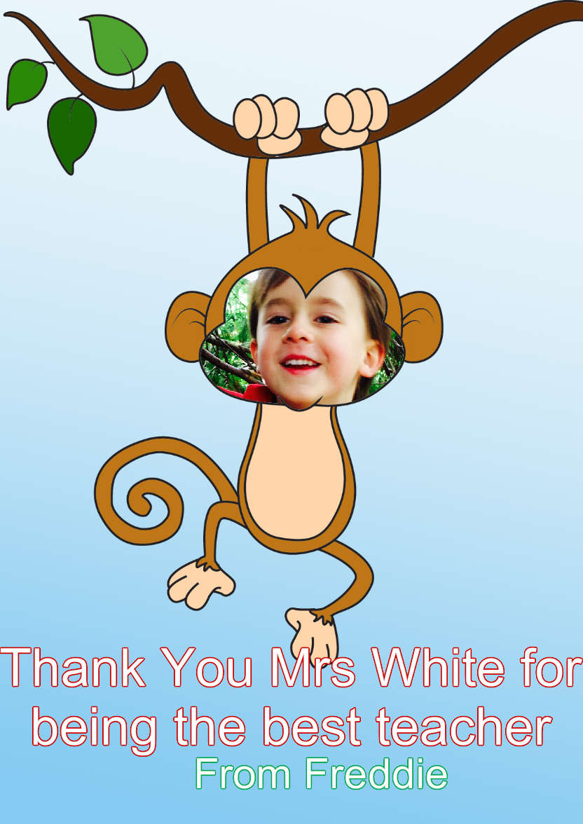 Little Monkey Aperture Card - card made with Crafty Bob's Card Creator