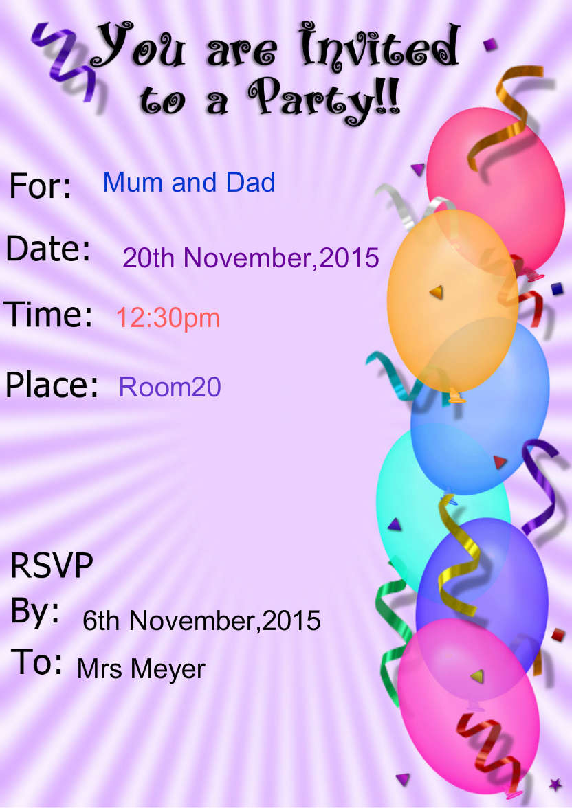 Balloon Invitation - card made with Crafty Bob's Card Creator