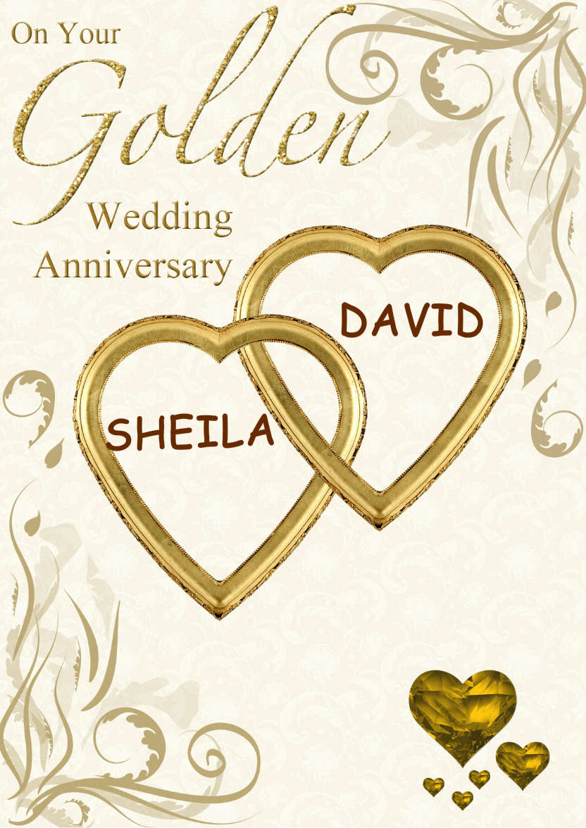 Golden Wedding Anniversary Hearts Entwined Card - card made with Crafty Bob's Card Creator