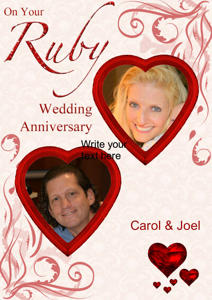 Ruby Wedding Anniversary Hearts Photo Card - card made with Crafty Bob's Card Creator