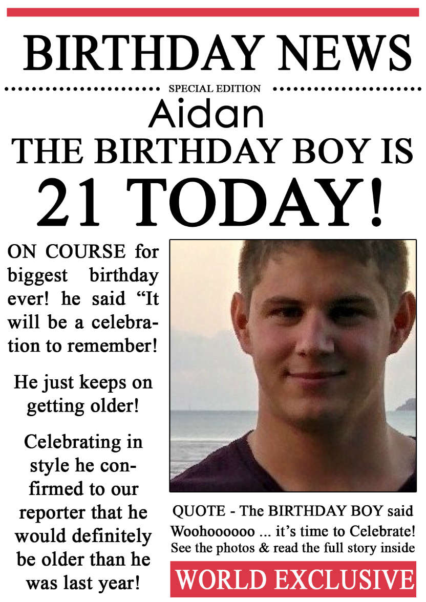 21 Today Birthday News Photo Upload Card - card made with Crafty Bob's Card Creator