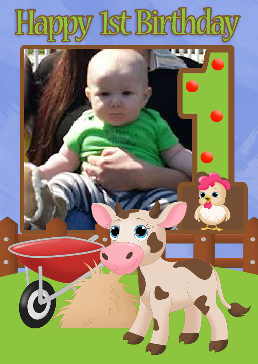 Cow Farm Your Photo Here Greeting Card - card made with Crafty Bob's Card Creator