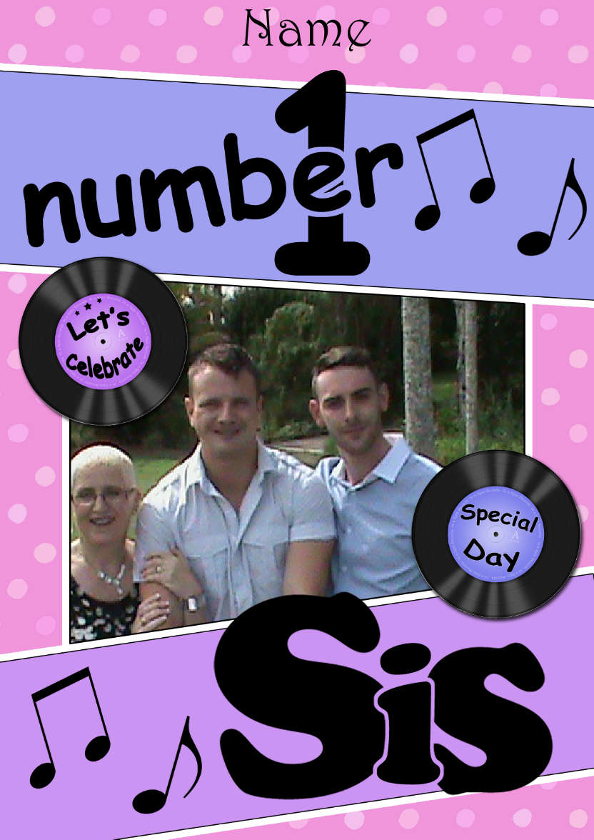 No 1 Sis Record Photo Upload Card - card made with Crafty Bob's Card Creator
