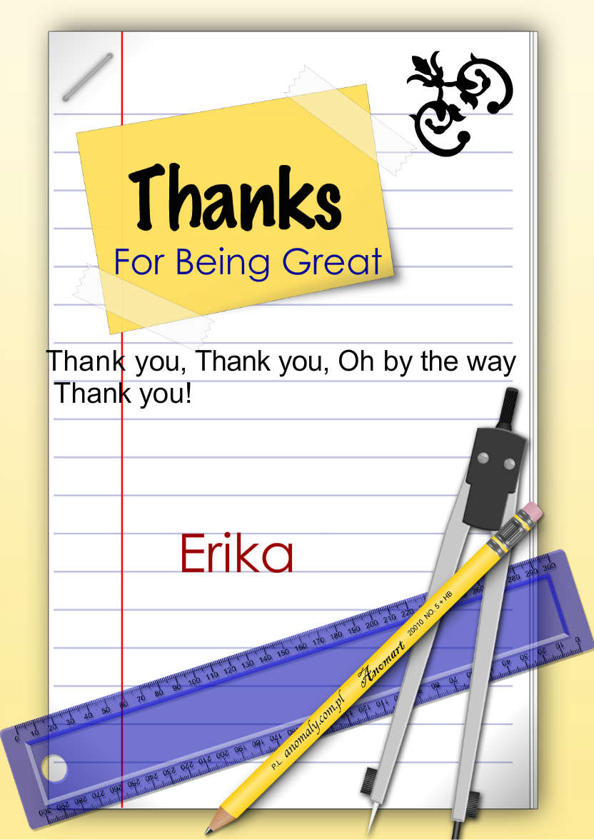 Paper and Stationary Thank You Teacher Card - card made with Crafty Bob's Card Creator