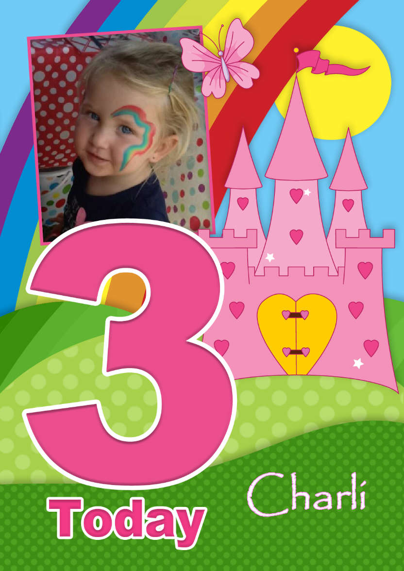 Rainbow Princess Age 3 Aperture Photo Card - card made with Crafty Bob's Card Creator