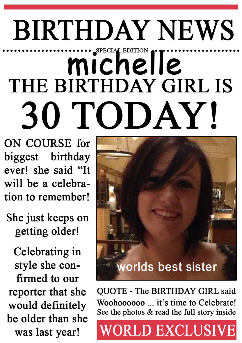 30 Today Birthday News Photo Upload Card - card made with Crafty Bob's Card Creator