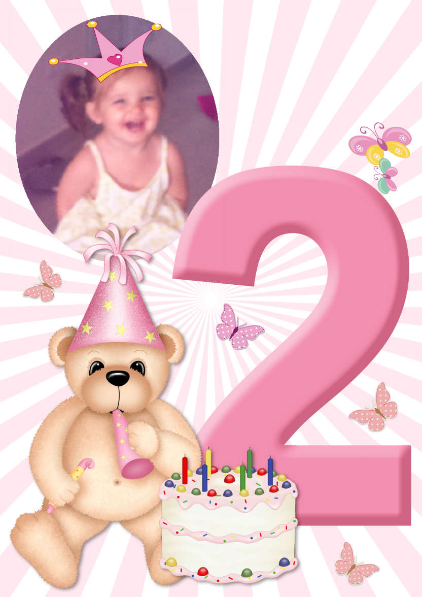 Birthday Bear Age 2 Card Girl - card made with Crafty Bob's Card Creator