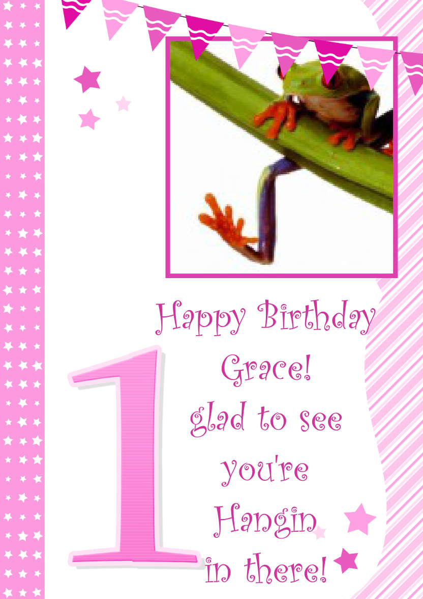 Stars and Stripes First Birthday Girl - card made with Crafty Bob's Card Creator
