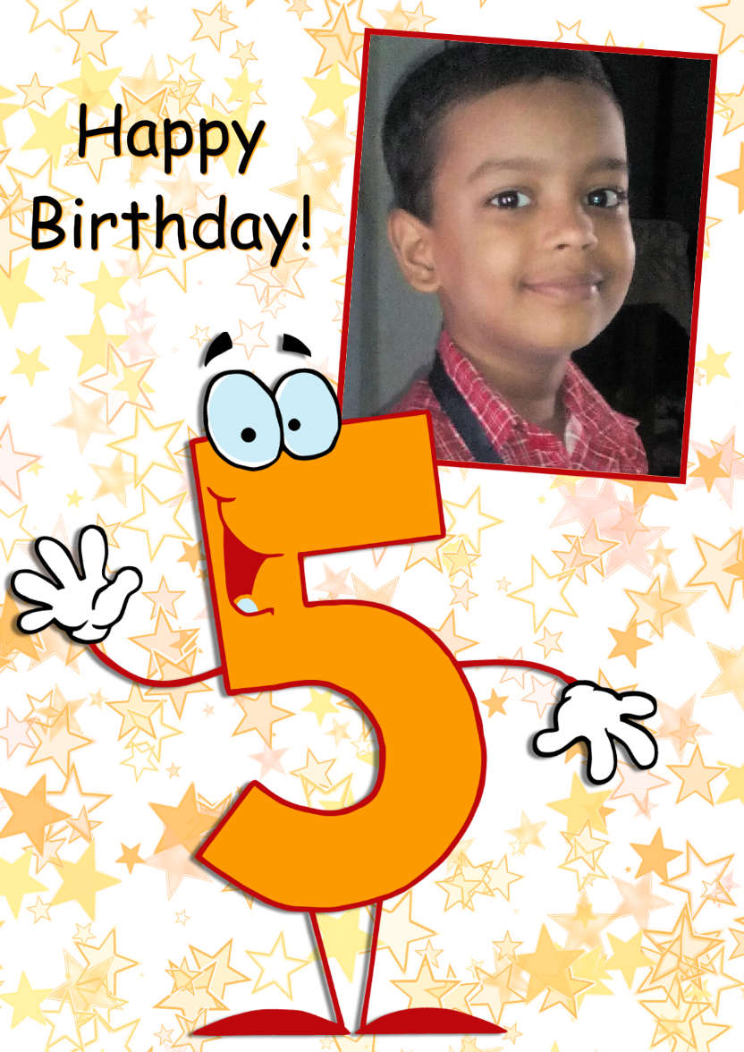 Waving Age Five Boys Card - card made with Crafty Bob's Card Creator