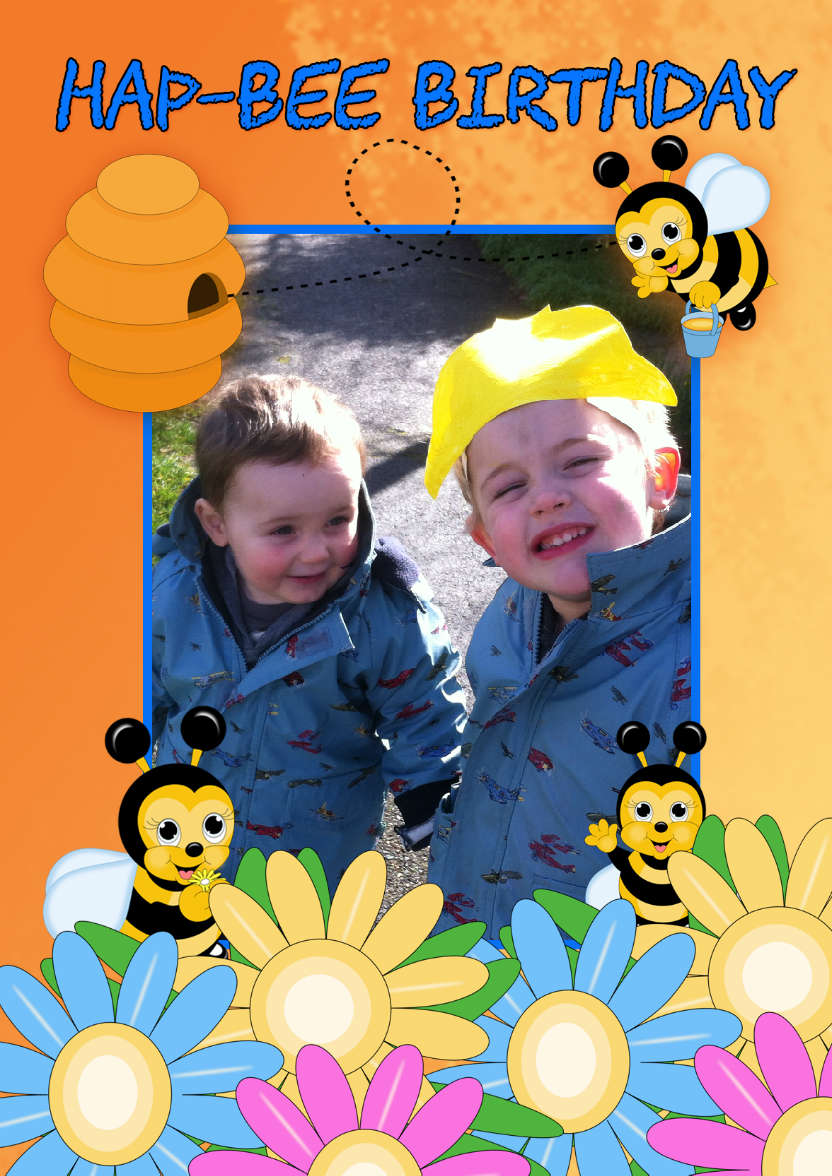 Bee Birthday Card Your Photo Here - card made with Crafty Bob's Card Creator