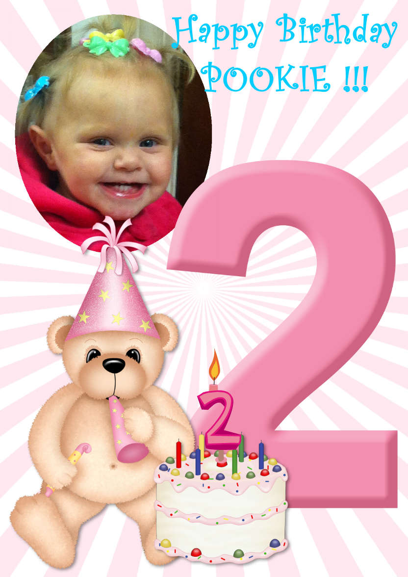 Birthday Bear Age 2 Card Girl - card made with Crafty Bob's Card Creator