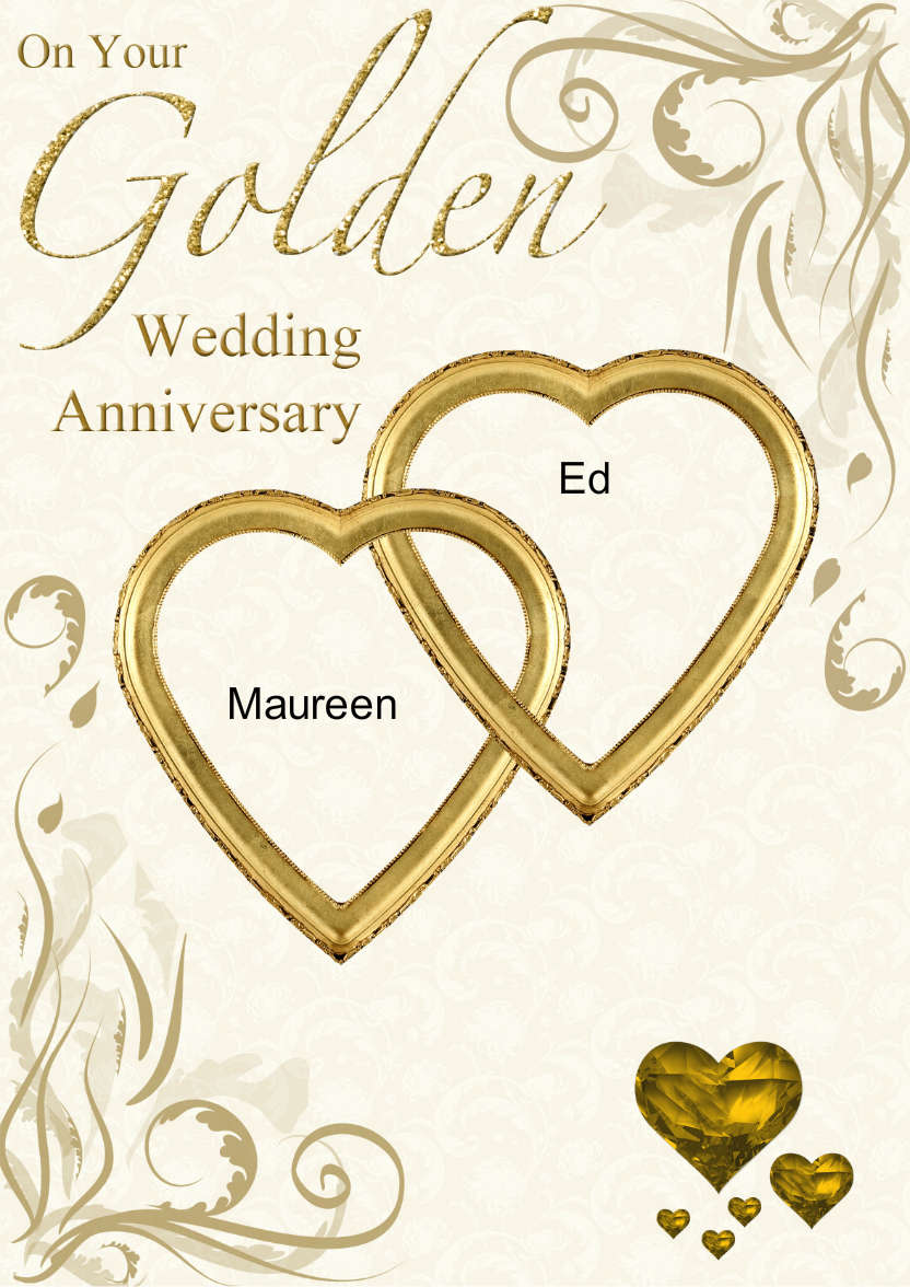 Golden Wedding Anniversary Hearts Entwined Card - card made with Crafty Bob's Card Creator