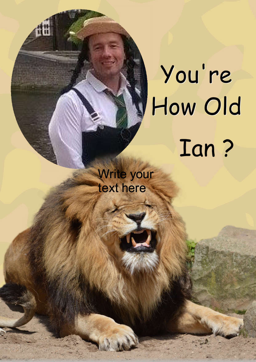 Laughing Lion Photo Card - card made with Crafty Bob's Card Creator