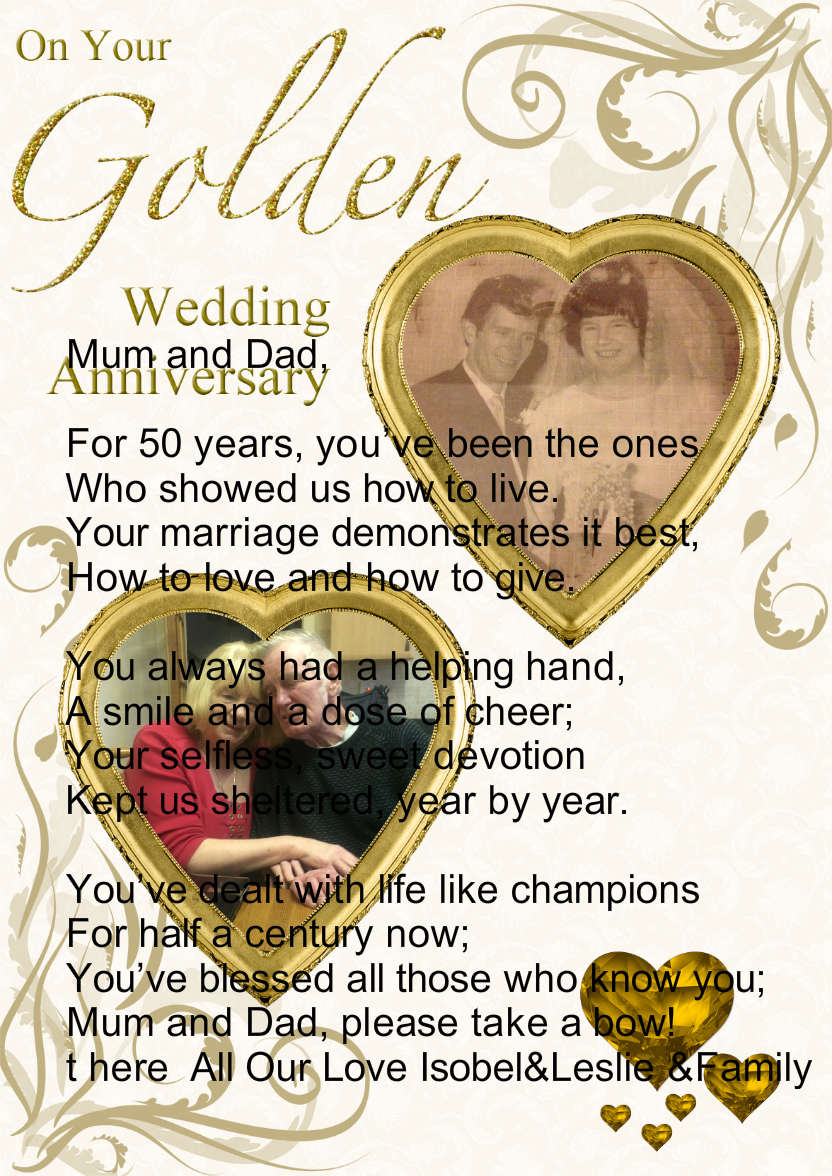 Golden Wedding Anniversary Hearts Photo Card - card made with Crafty Bob's Card Creator