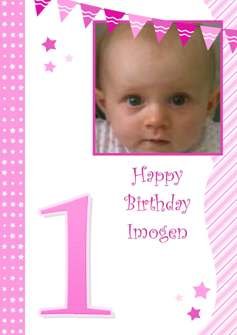 Stars and Stripes First Birthday Girl - card made with Crafty Bob's Card Creator