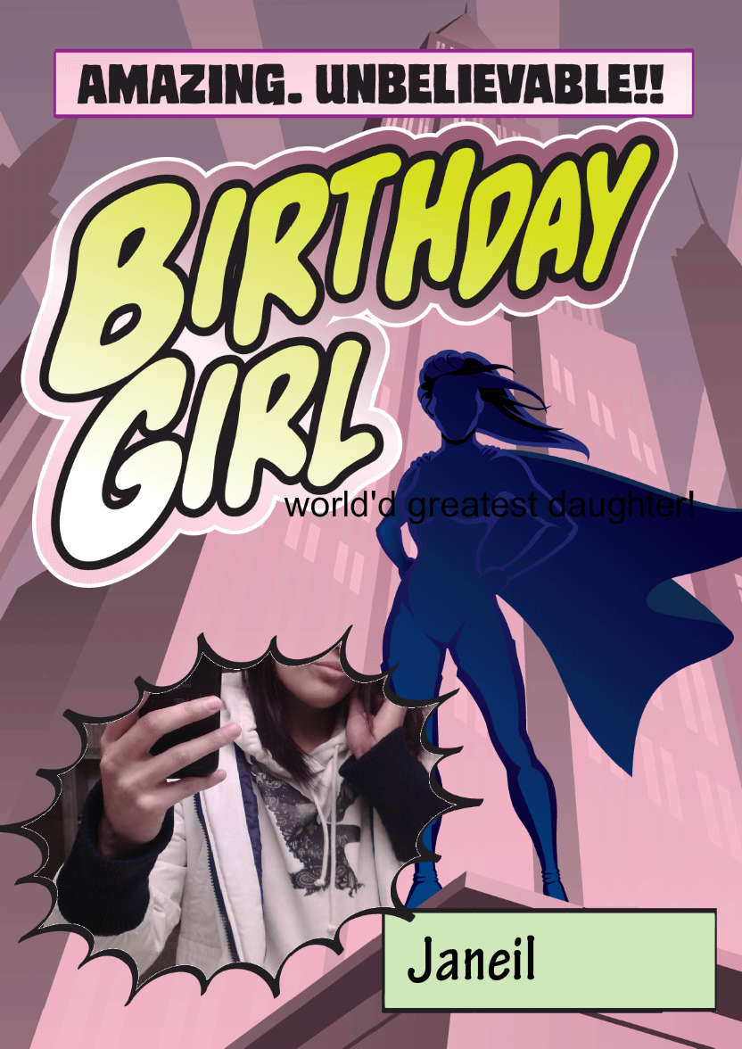Birthday Girl Comic Style - card made with Crafty Bob's Card Creator