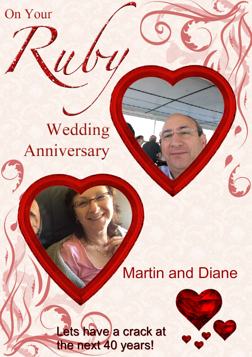 Ruby Wedding Anniversary Hearts Photo Card - card made with Crafty Bob's Card Creator