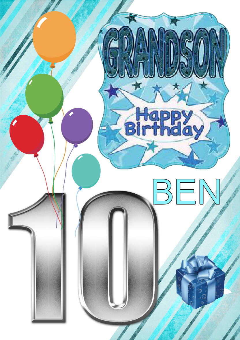 Grunge Stripes Age 10 Birthday Boy - card made with Crafty Bob's Card Creator