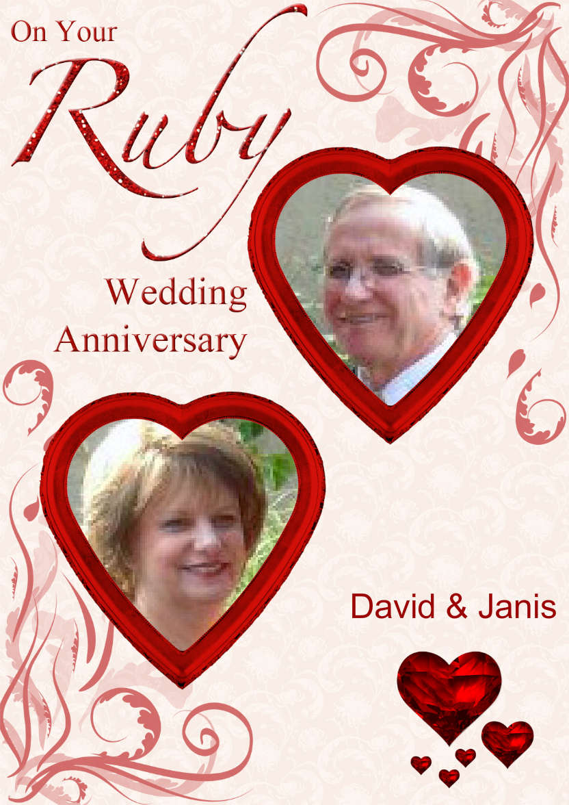 Ruby Wedding Anniversary Hearts Photo Card - card made with Crafty Bob's Card Creator