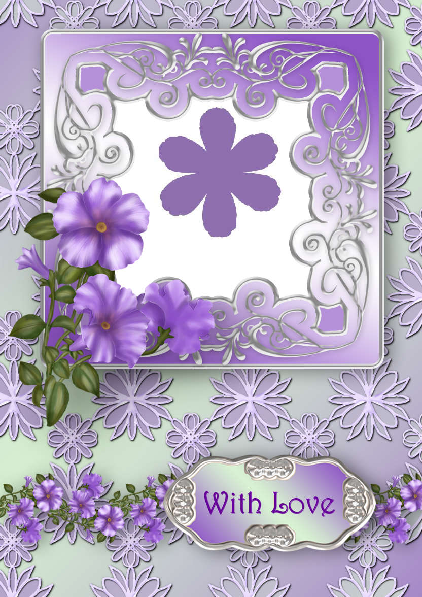 Lilac Petunias with Fancy Frame - card made with Crafty Bob's Card Creator
