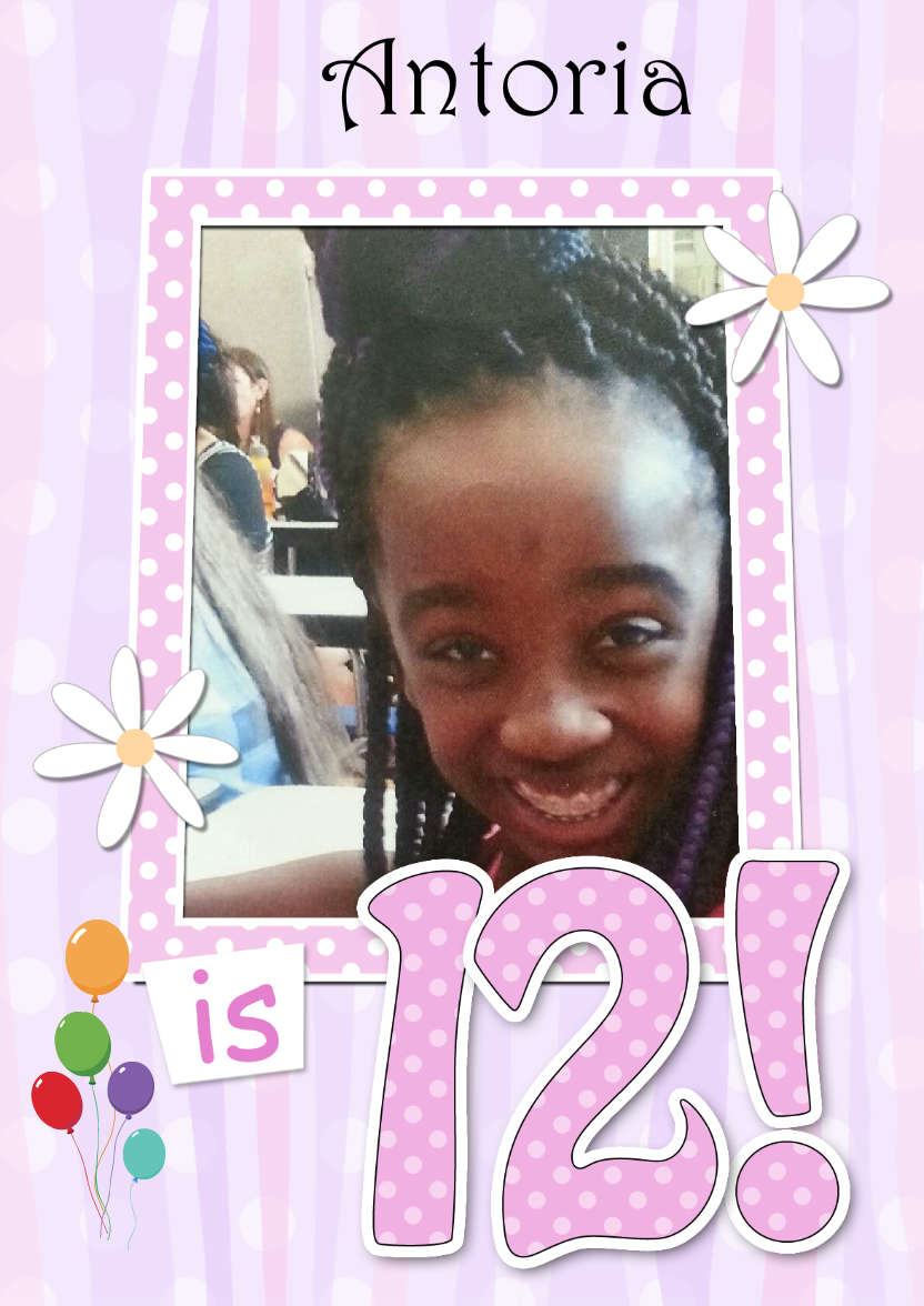 12th Birthday Stripes & Flowers Photo Upload Card - card made with Crafty Bob's Card Creator