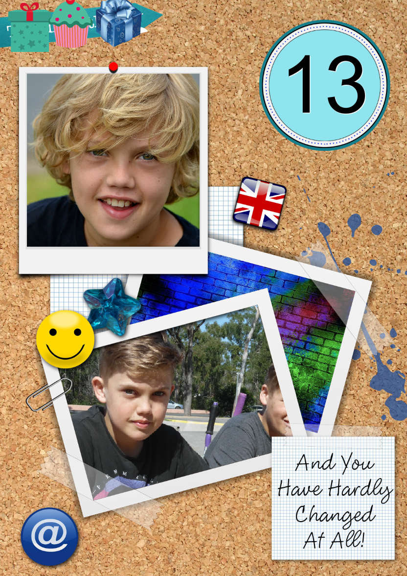 Birthday Noticeboard Photo Card Boy - card made with Crafty Bob's Card Creator