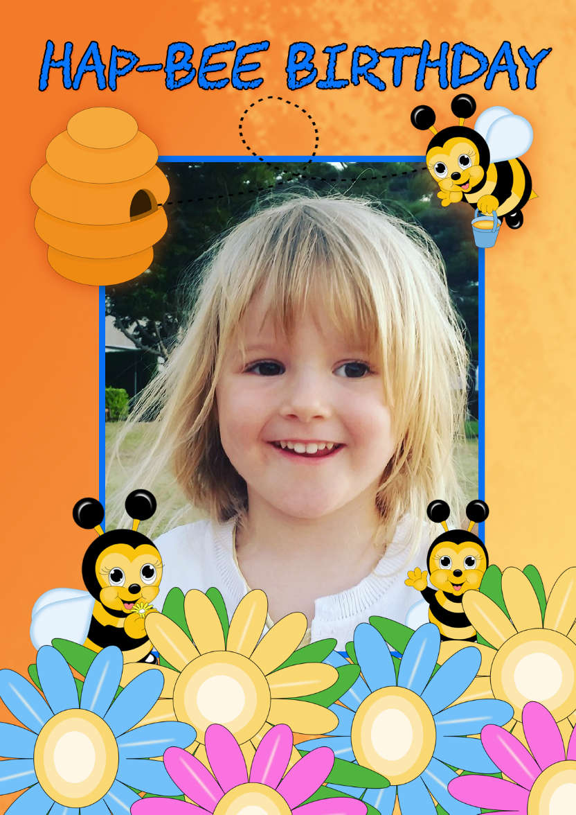 Bee Birthday Card Your Photo Here - card made with Crafty Bob's Card Creator