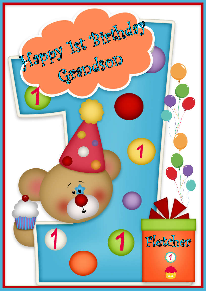 Happy Birthday Bear - One Year Old - card made with Crafty Bob's Card Creator