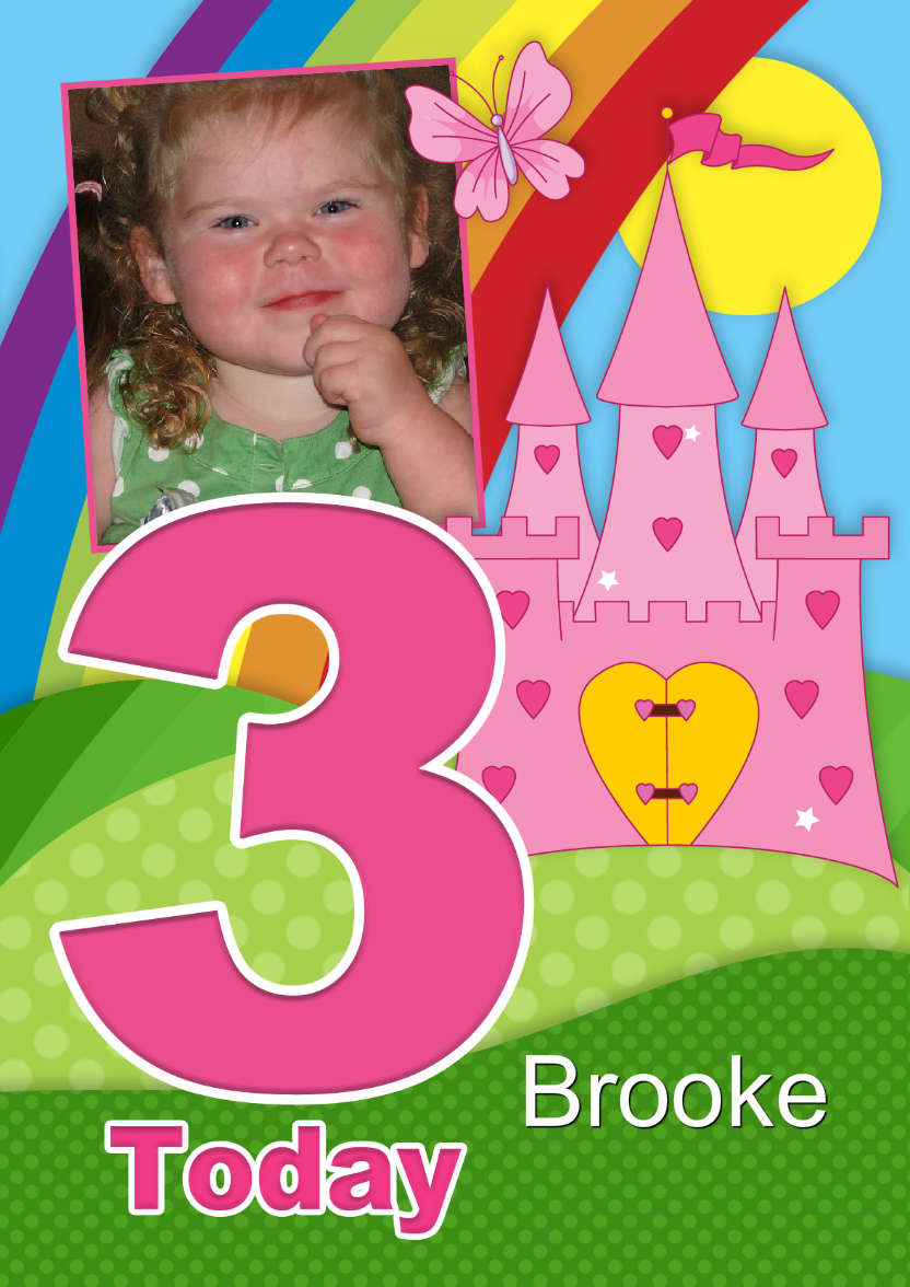 Rainbow Princess Age 3 Aperture Photo Card - card made with Crafty Bob's Card Creator