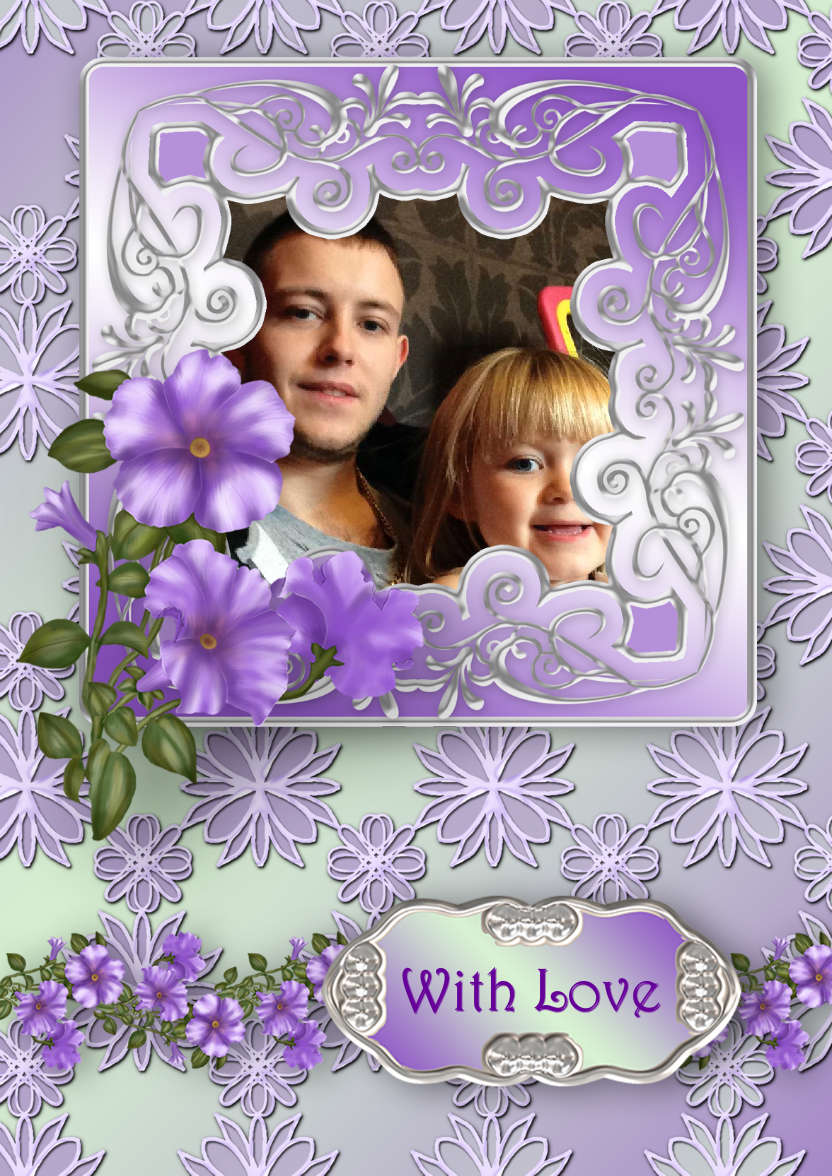 Lilac Petunias with Fancy Frame - card made with Crafty Bob's Card Creator