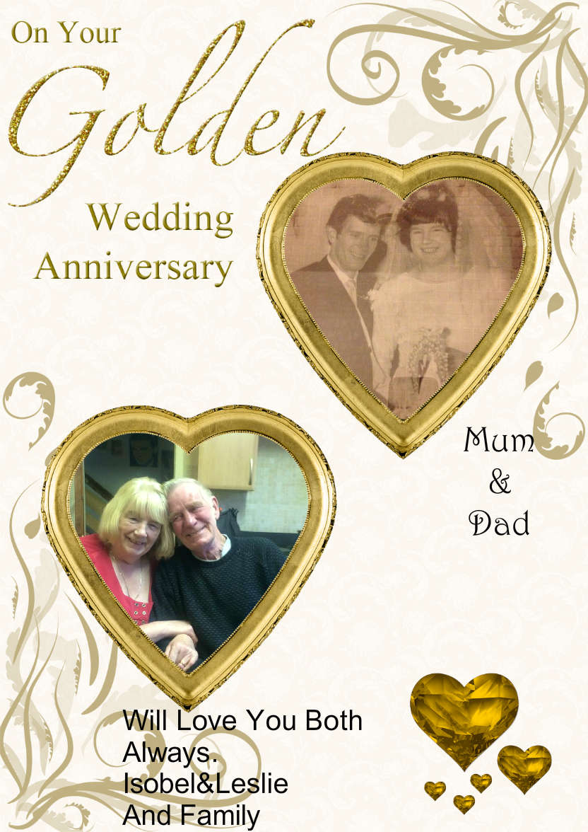 Golden Wedding Anniversary Hearts Photo Card - card made with Crafty Bob's Card Creator