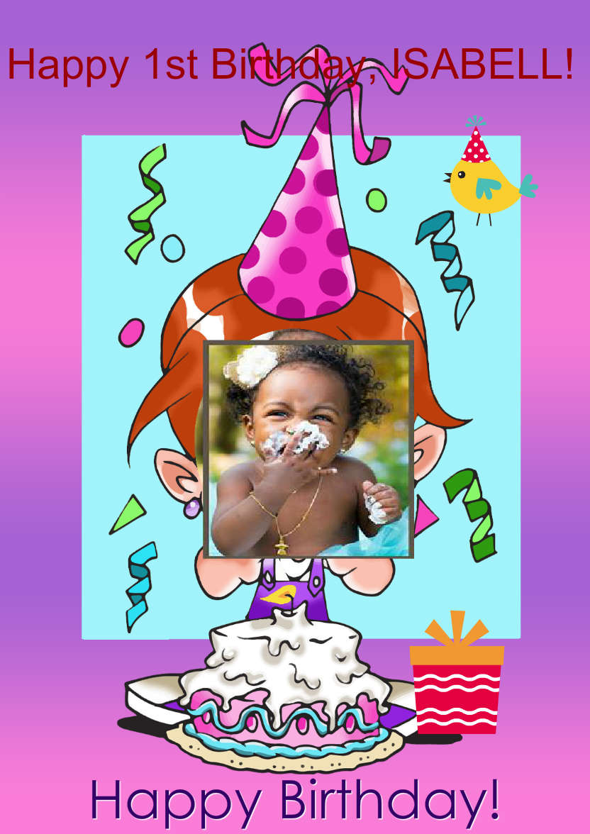 Birthday Girl Aperture Card Front - card made with Crafty Bob's Card Creator