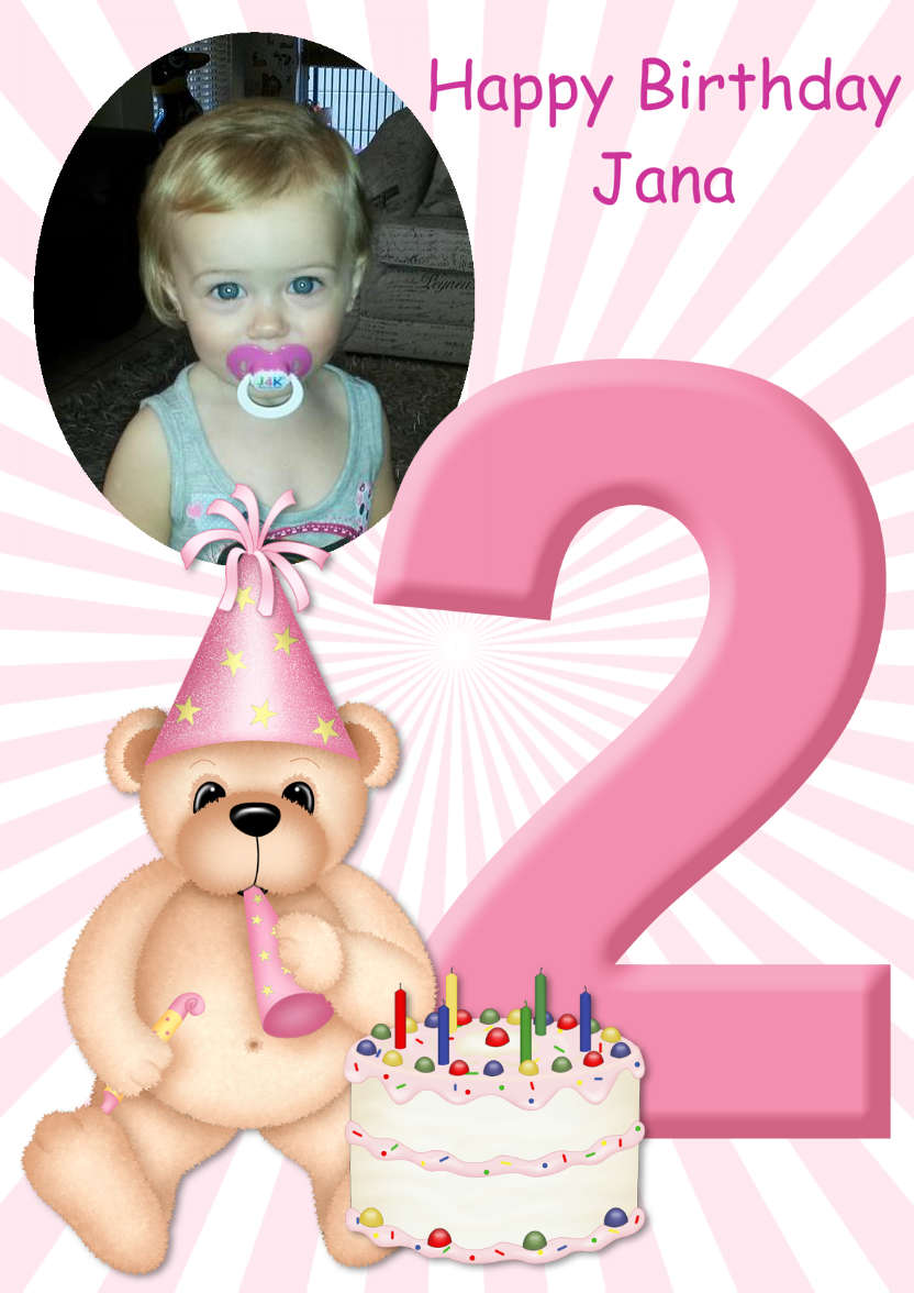 Birthday Bear Age 2 Card Girl - card made with Crafty Bob's Card Creator
