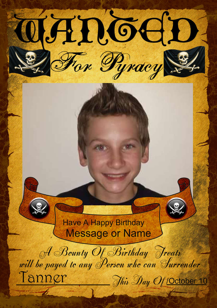 Fun Male Wanted Poster Birthday Card, Photo - card made with Crafty Bob's Card Creator