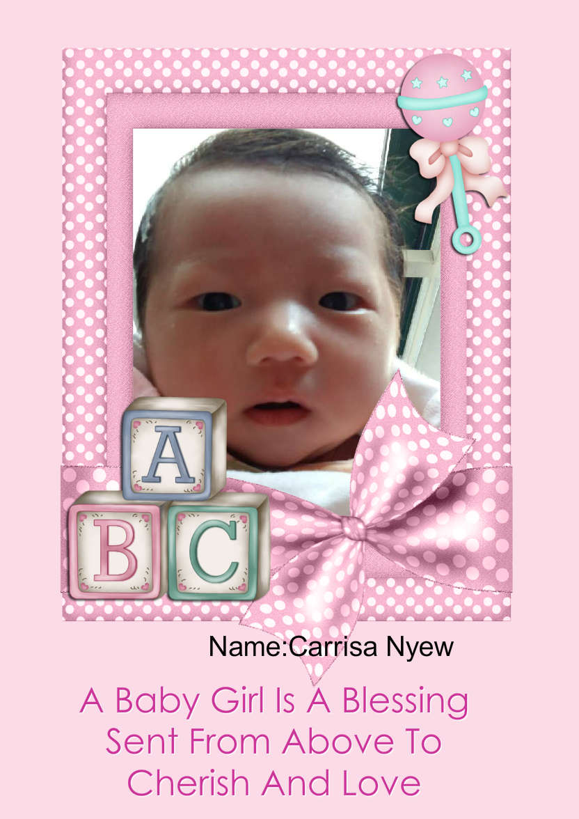 New Baby Girl Aperture Frame Card Front - card made with Crafty Bob's Card Creator