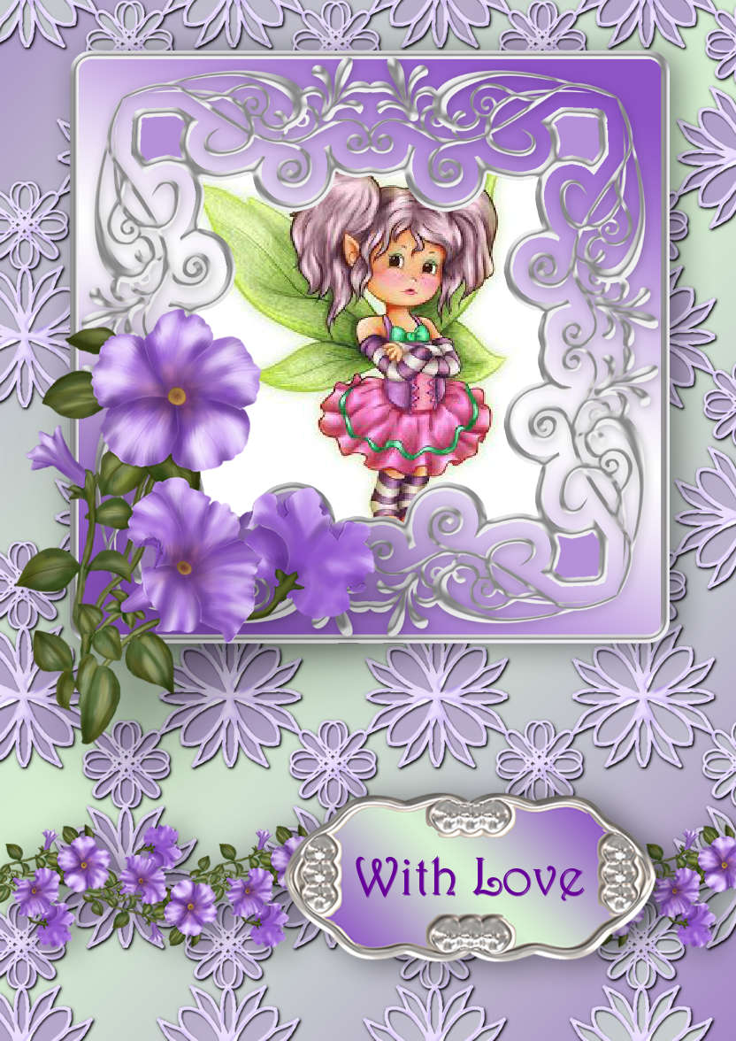Lilac Petunias with Fancy Frame - card made with Crafty Bob's Card Creator