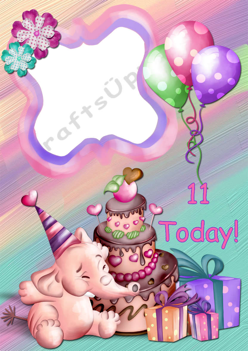 Elephant Birthday -  Girl's Age Aperture Card - card made with Crafty Bob's Card Creator