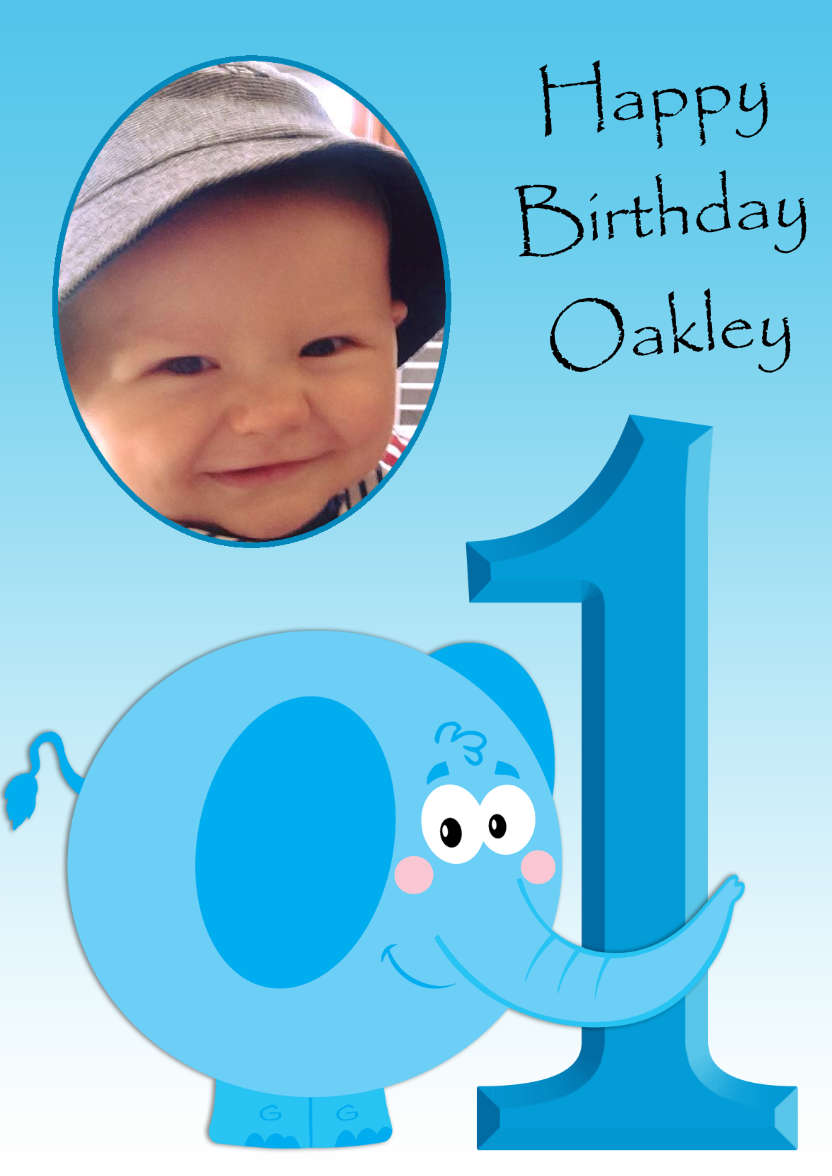 Elephant Age One Card Boy - card made with Crafty Bob's Card Creator