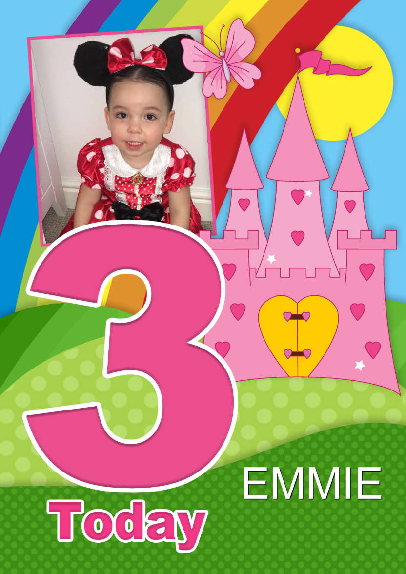 Rainbow Princess Age 3 Aperture Photo Card - card made with Crafty Bob's Card Creator