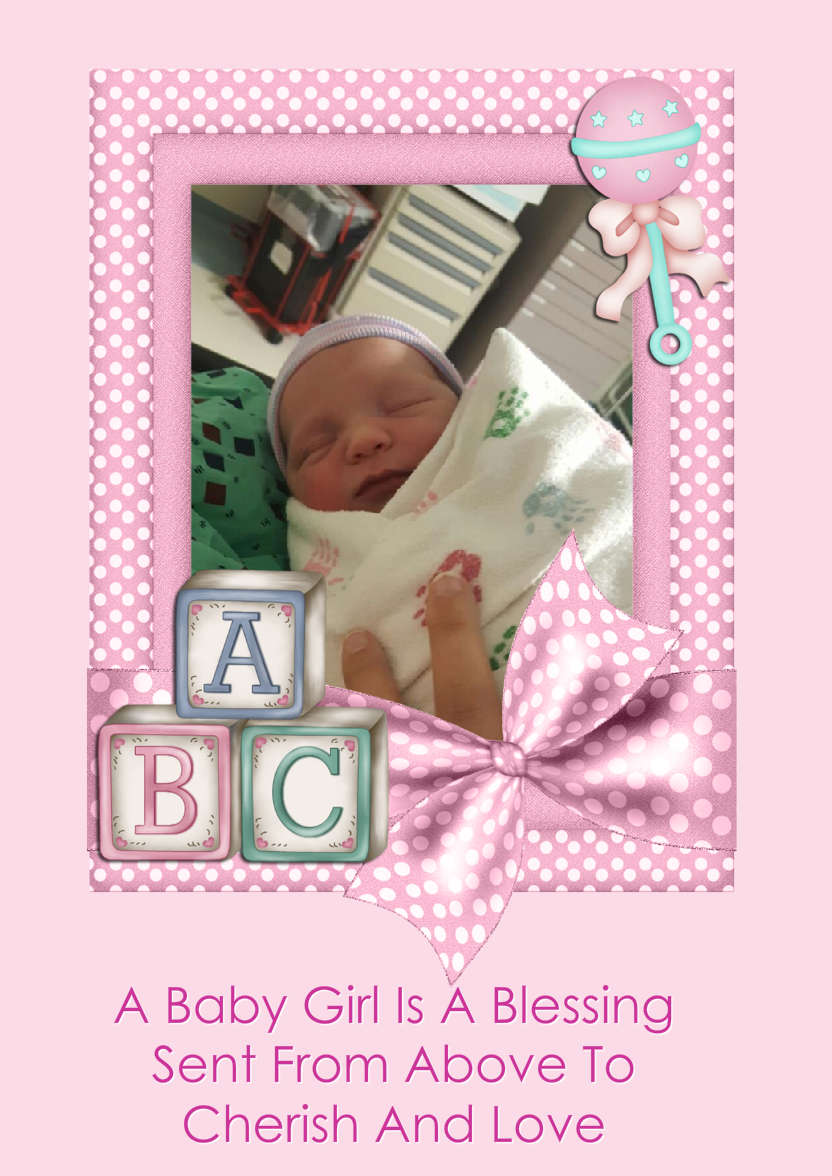 New Baby Girl Aperture Frame Card Front - card made with Crafty Bob's Card Creator