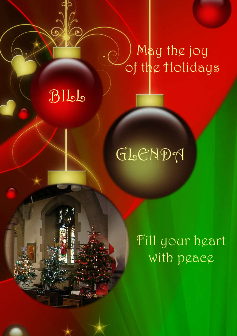 Red and Green Vintage Ornament Christmas Photo Card - card made with Crafty Bob's Card Creator