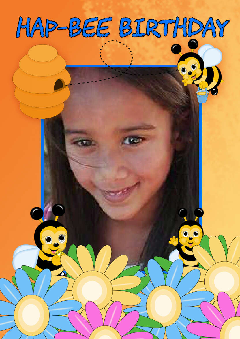 Bee Birthday Card Your Photo Here - card made with Crafty Bob's Card Creator