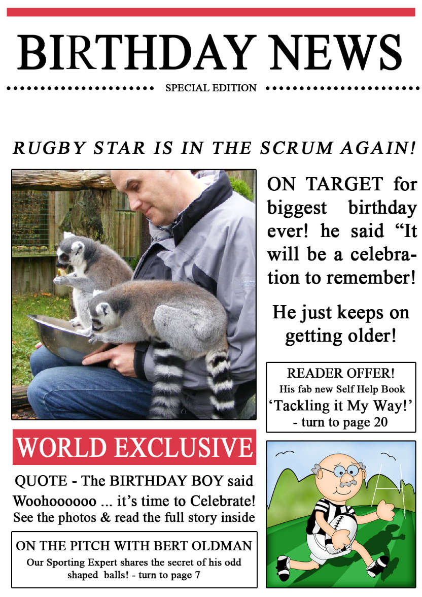 Rugby News Birthday Photo Upload Card - card made with Crafty Bob's Card Creator
