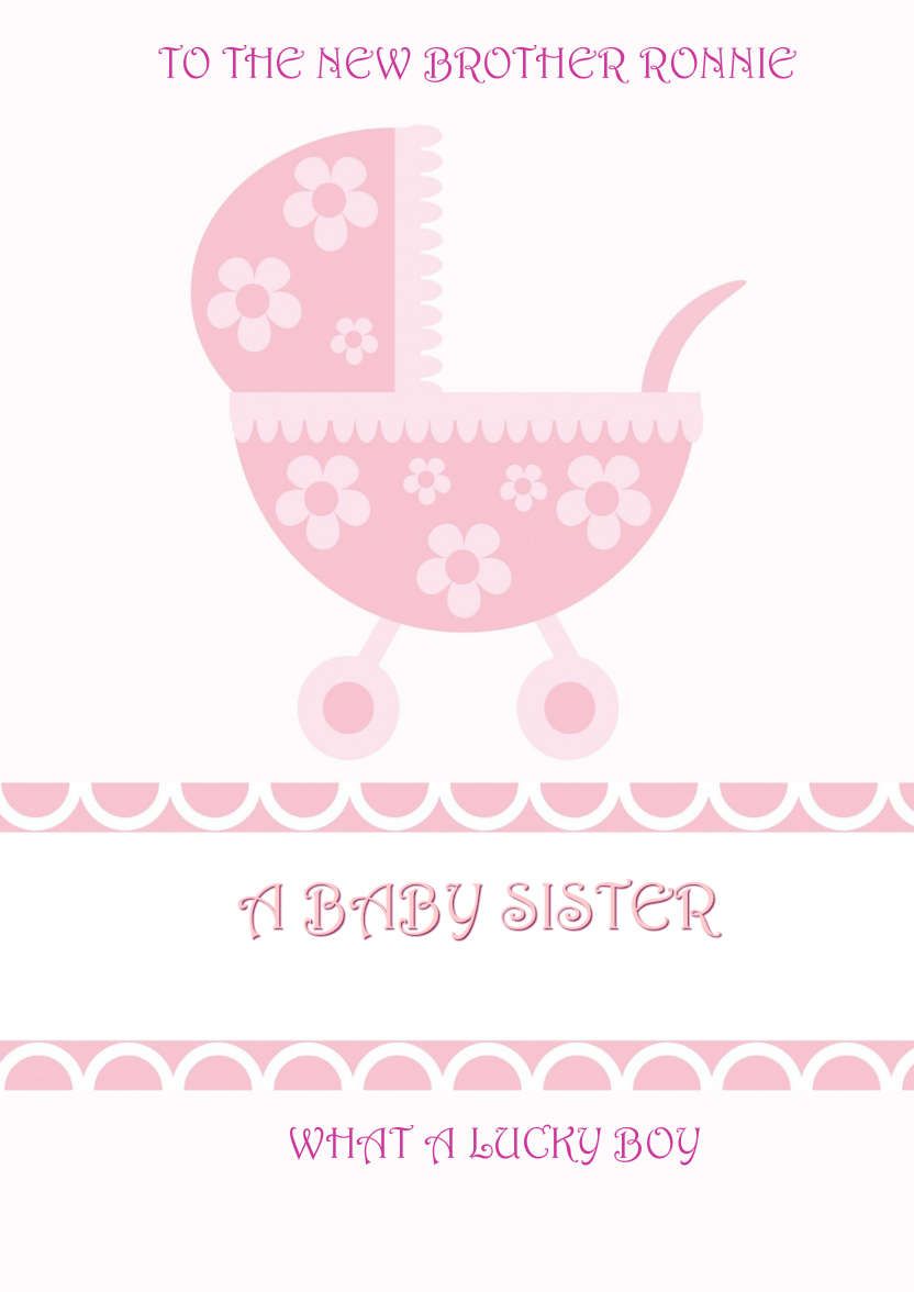 New Baby Girl Pram Card Front - card made with Crafty Bob's Card Creator