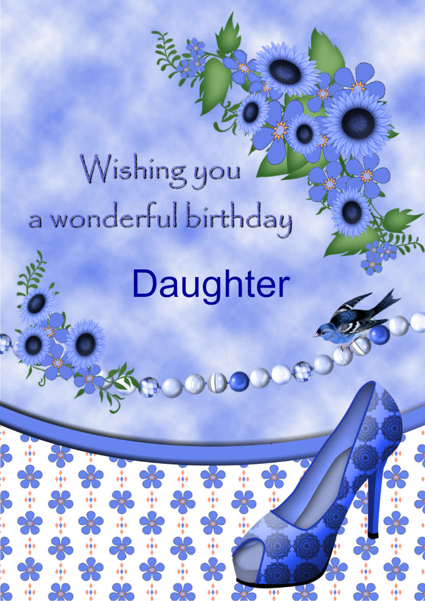 Blue Flowers Birthday Card - card made with Crafty Bob's Card Creator