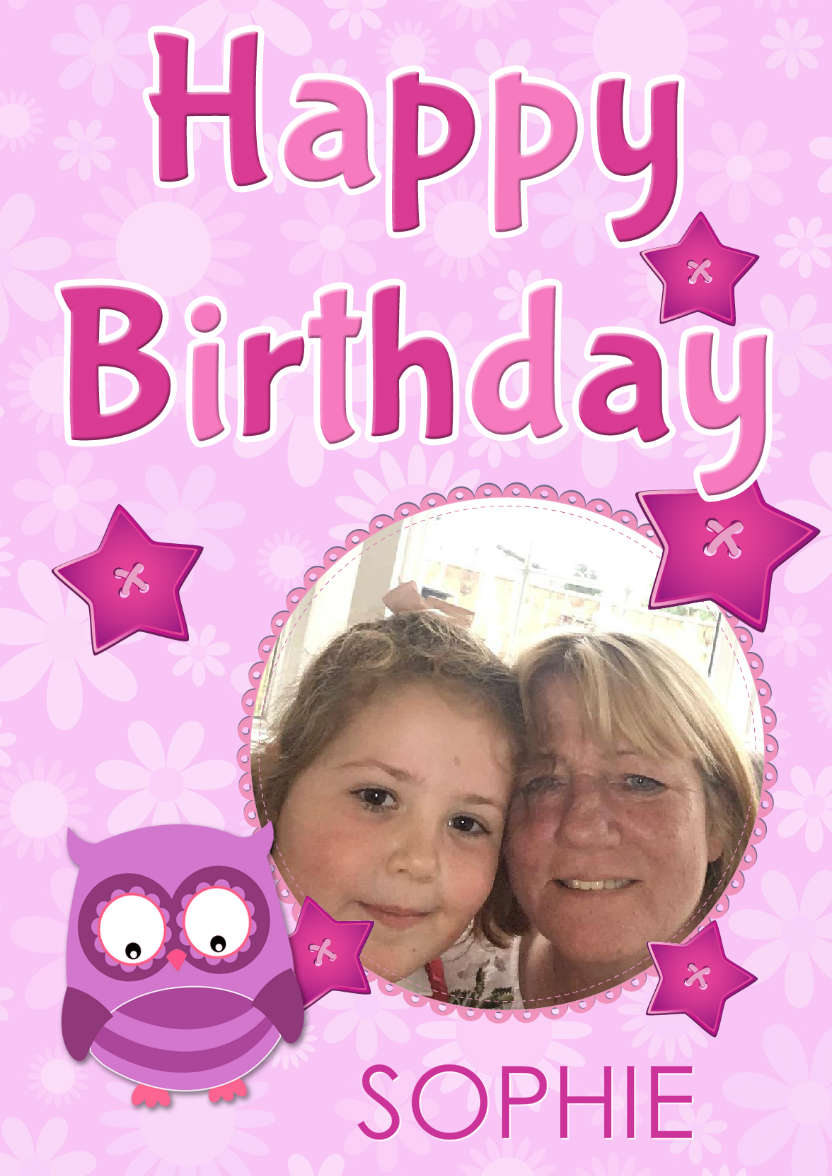 Happy Birthday Owl Photo Card - card made with Crafty Bob's Card Creator